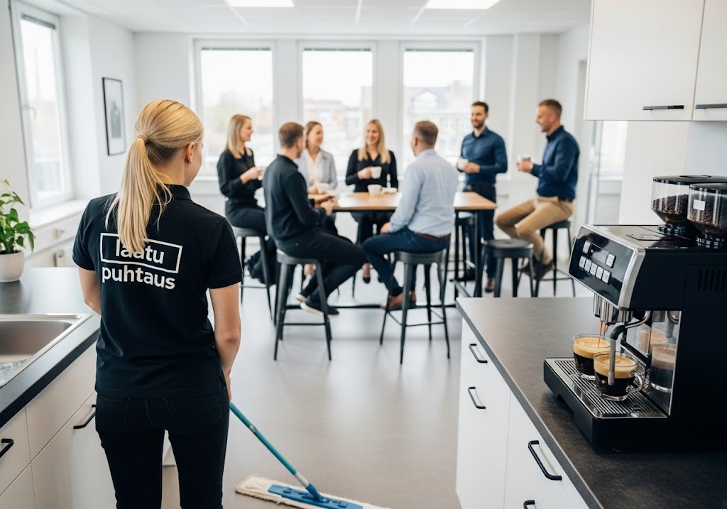 LaatuPuhtaus Siivouspalvelut toteuttaa säännöllistä toimistosiivousta asiakkaan toivomaan aikaan
